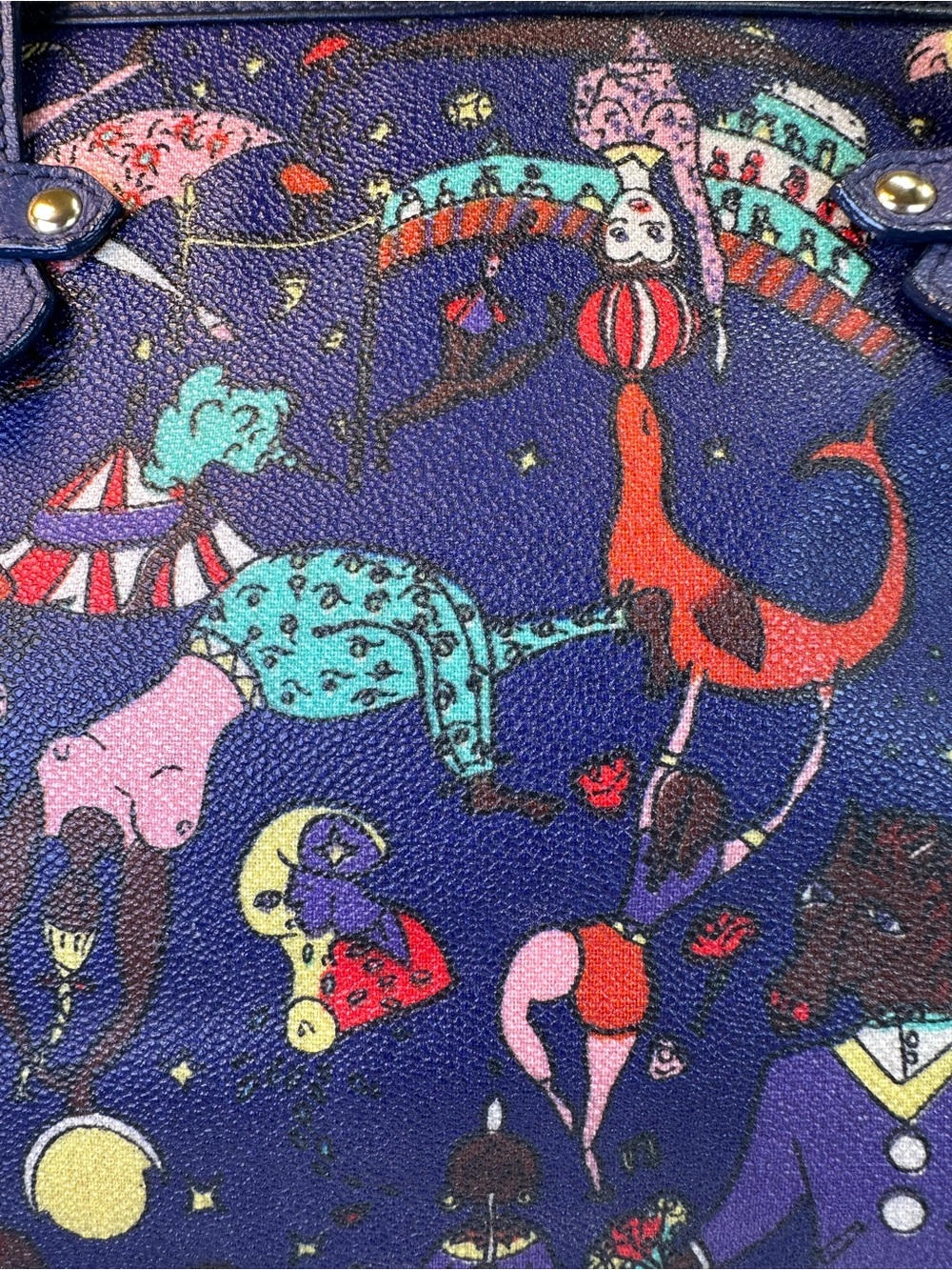 Piero Guidi Chiara Tote “Magic Circus” Coated Canvas Calfskin Straps Italy - Picture 4 of 17